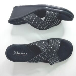 Skechers STAR LIGHT Black Bling Wedge Slide Sandals 10 Comfort Foam Slip On Shoe